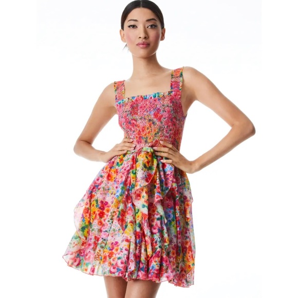 🎀SOLD🎀Alice + Olivia Jocelyn Garden Floral Smocked Mini Dress - Picture 2 of 9